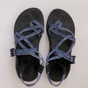 Purple and Black Double Strap Chacos